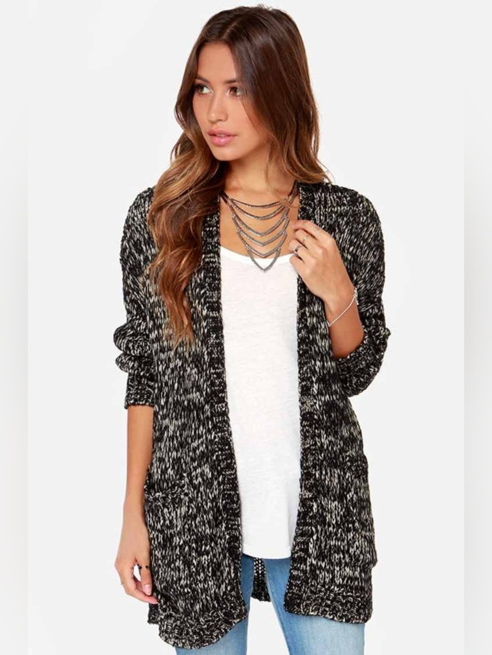 💰2/$15💰 Volcom Mix Tape Black and White Knit Cardigan M